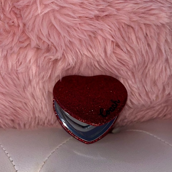 NEW Coach Wine Multi Glitter Heart Shaped Dual Sided Compact Mirror - Picture 6 of 16